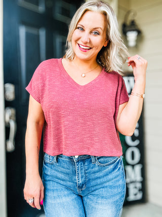 Classic Comfort V-Neck Top in Winter Rose