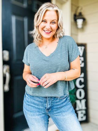 Classic Comfort V-Neck Top in Ash Jade