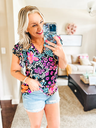 Snap Your Fingers Flutter Sleeve Top