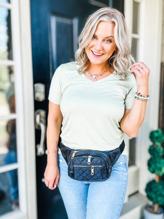 Quilted Multi Pocket Waist Belt Bag