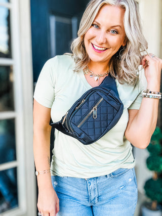 Quilted Multi Pocket Waist Belt Bag