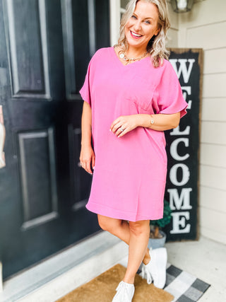 Go-Go Girl V-Neck T-Shirt Dress in Light Rose