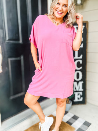 Go-Go Girl V-Neck T-Shirt Dress in Light Rose