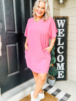 Go-Go Girl V-Neck T-Shirt Dress in Light Rose