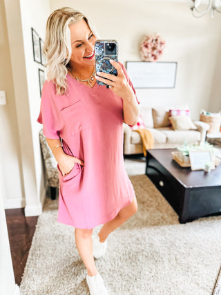 Go-Go Girl V-Neck T-Shirt Dress in Light Rose