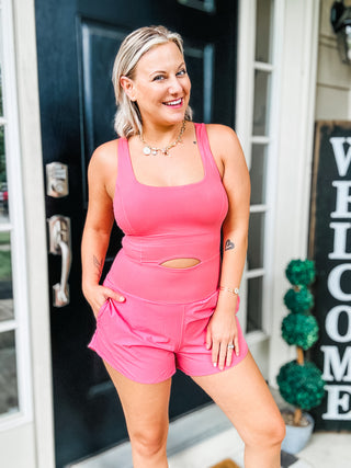 Raising Heart Rate Cutout Runsie In Coral Rose