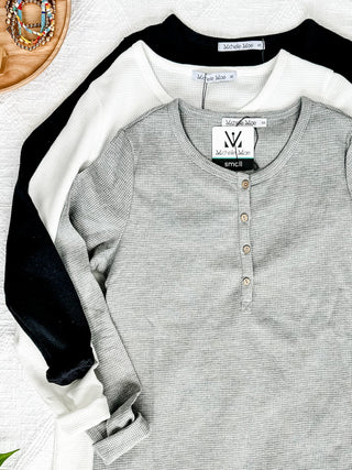 IN STOCK Harper Long Sleeve Henley - White