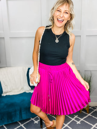 Just a Flirt Pleated Skirt in Magenta