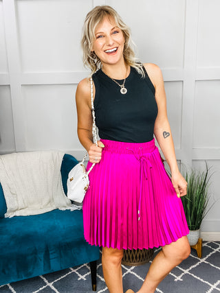 Just a Flirt Pleated Skirt in Magenta