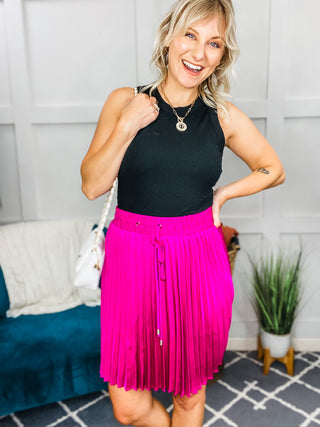 Just a Flirt Pleated Skirt in Magenta