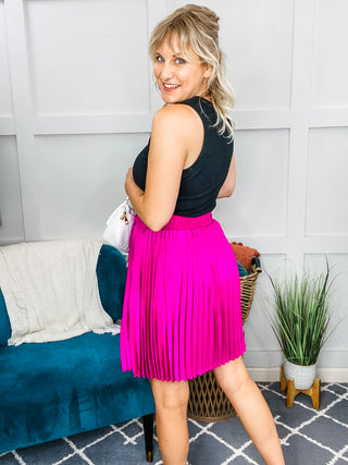 Just a Flirt Pleated Skirt in Magenta