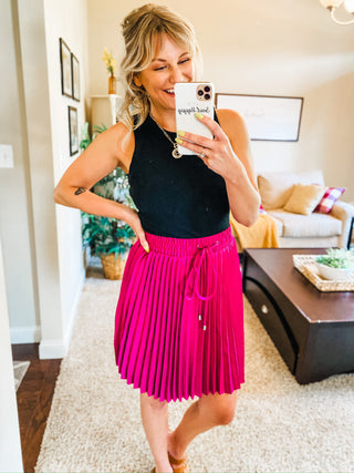 Just a Flirt Pleated Skirt in Magenta