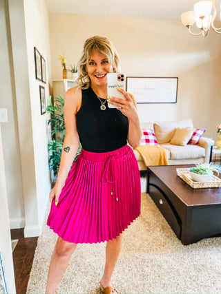 Just a Flirt Pleated Skirt in Magenta