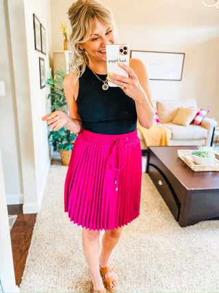 Just a Flirt Pleated Skirt in Magenta