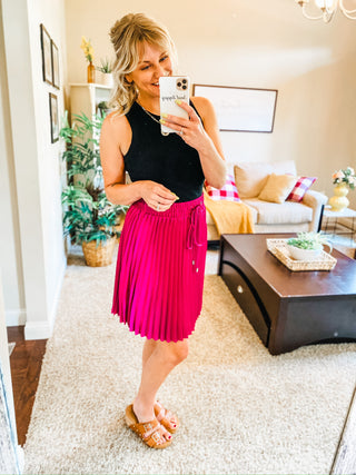 Just a Flirt Pleated Skirt in Magenta