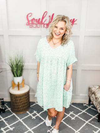 Rodeo Lights Dolman Sleeve Dress in Mint Floral II