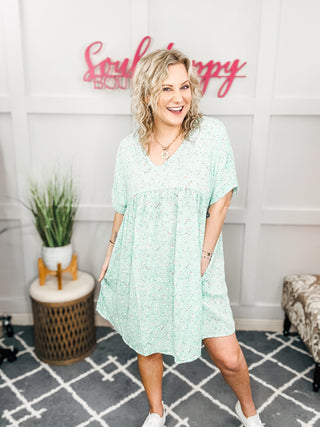 Rodeo Lights Dolman Sleeve Dress in Mint Floral II