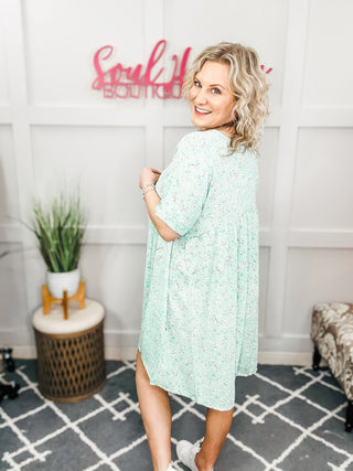 Rodeo Lights Dolman Sleeve Dress in Mint Floral II