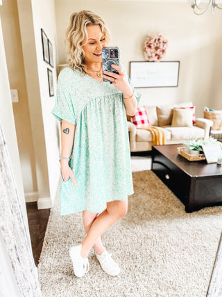 Rodeo Lights Dolman Sleeve Dress in Mint Floral II