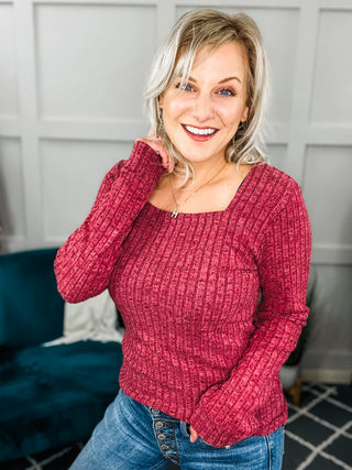 Catch A Vibe Square Neck Long Sleeve Ribbed Top - NEW COLORS!