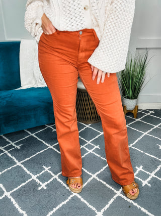 Judy Blue Mid Rise Slim Bootcut Jeans in Terracotta