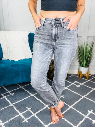 Judy Blue Wallflower High Rise Stone Wash Slim Jeans in Gray