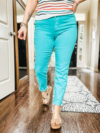 Judy Blue Bridgette High Rise Garment Dyed Slim Jeans in Aquamarine