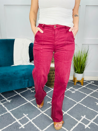 Judy Blue High Rise Front Seam Straight Jeans in Burgundy