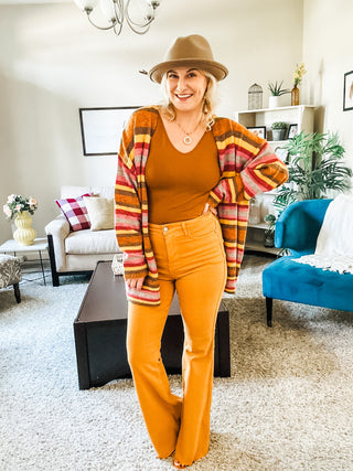 Judy Blue High Rise Control Top Flare Jeans in Marigold