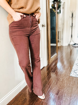 Judy Blue High Rise Control Top Flare Jeans in Espresso