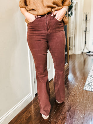 Judy Blue High Rise Control Top Flare Jeans in Espresso