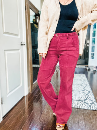 Judy Blue High Rise Front Seam Straight Jeans in Burgundy