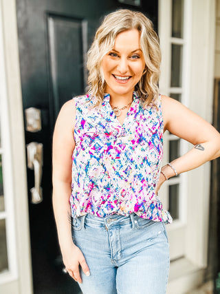 Lizzy Tank Top in Tie Dye Damask