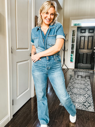 Judy Blue Short Sleeve Denim Jumpsuit