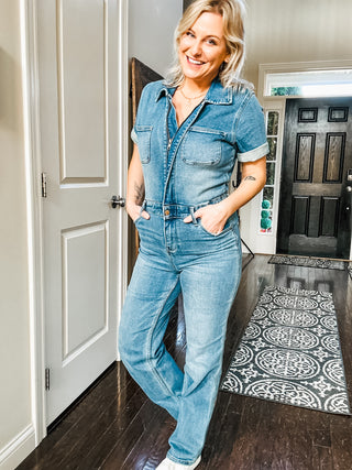 Judy Blue Short Sleeve Denim Jumpsuit