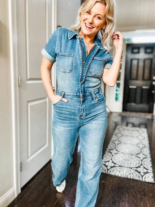 Judy Blue Short Sleeve Denim Jumpsuit