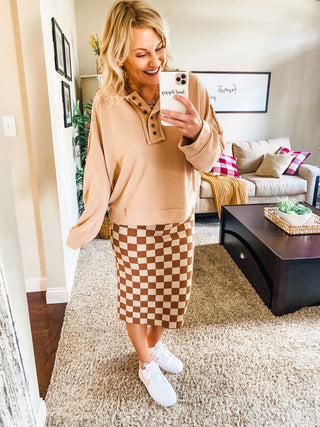 Start Your Engines Checkered Midi Skirt