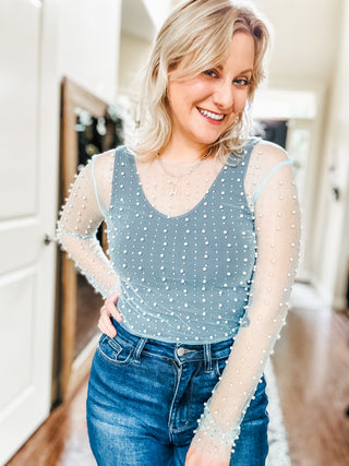 Pearl Diver Layering Top in Light Cyan