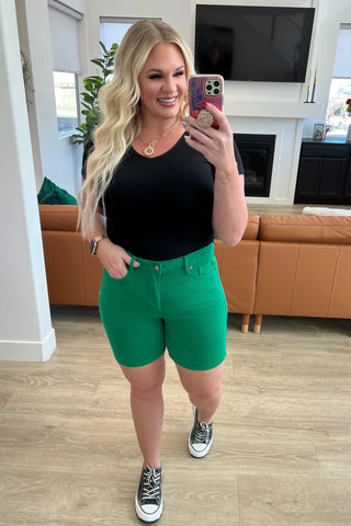 Judy Blue Jenna High Rise Control Top Cuffed Shorts in Green II