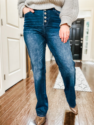 Judy Blue Arlo High Rise Button-Fly Straight Jeans