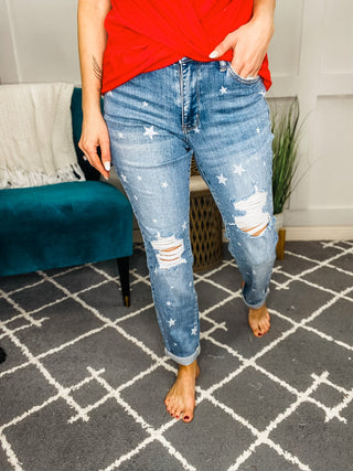 Judy Blue All Star Babe Crossed Boyfriend Jeans