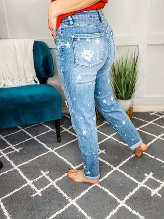 Judy Blue All Star Babe Crossed Boyfriend Jeans