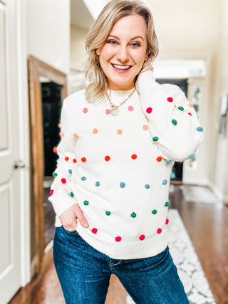 Candy Buttons Pom Detail Sweater