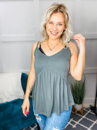 Never Not Loving V-Neck Cami in Gray Green