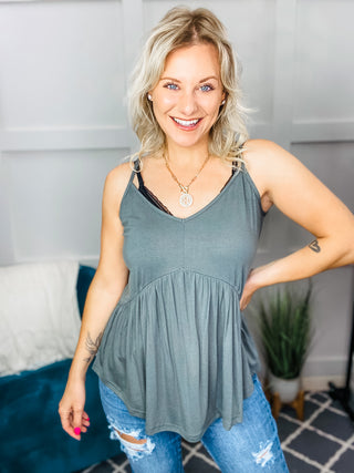 Never Not Loving V-Neck Cami in Gray Green