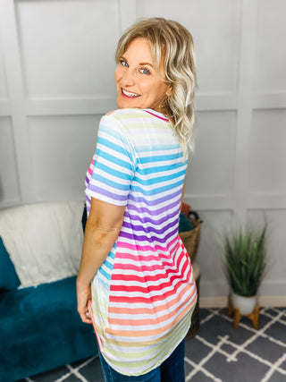 Looking for Rainbows V-Neck Striped Top