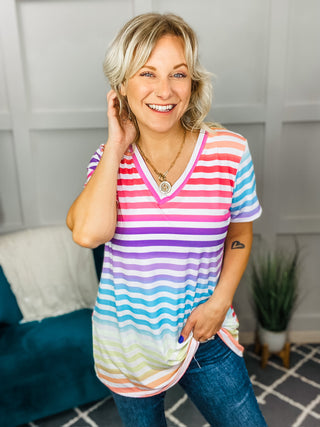 Looking for Rainbows V-Neck Striped Top