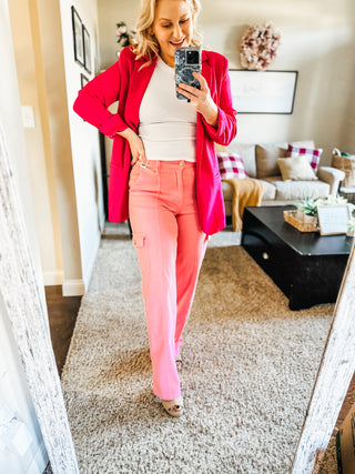 Judy Blue Peggy High Rise Cargo Straight Jeans in Pink