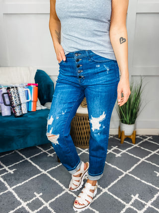 Judy Blue Girl Crush Button Fly Distressed Boyfriend Jeans