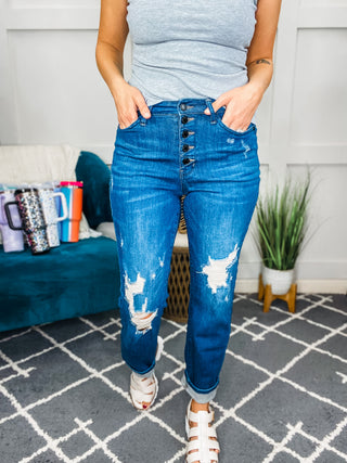 Judy Blue Girl Crush Button Fly Distressed Boyfriend Jeans